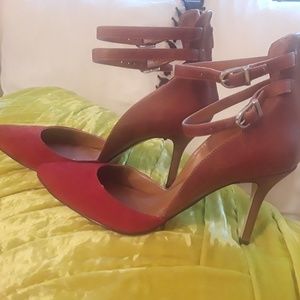 Red pointed ankle heels